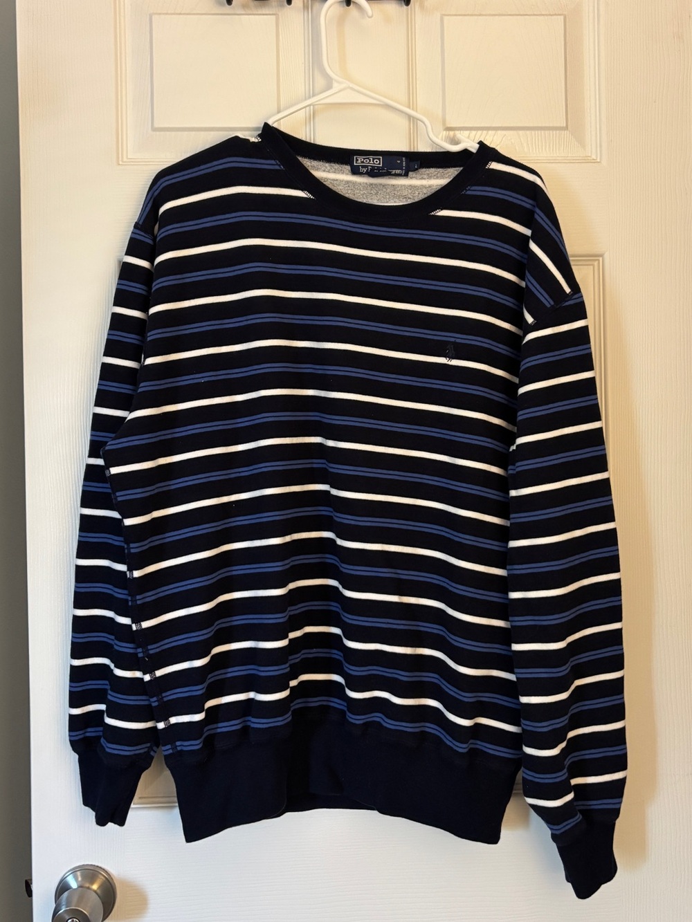 Vintage Polo by Ralph Lauren Navy Blue Striped Crewneck Sweater